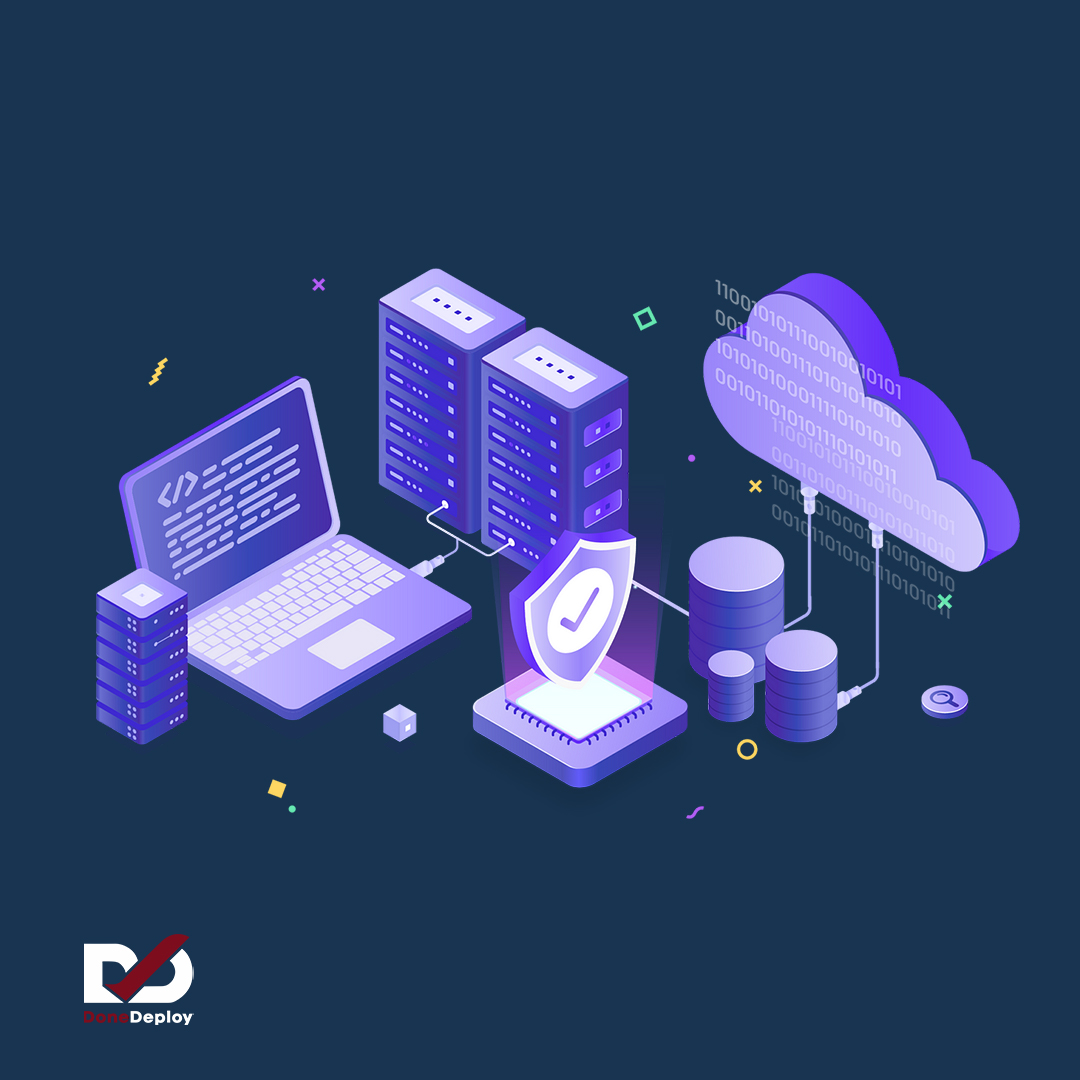 Illustration of Infrastructure as Code (IaC) showing automated server setups, cloud integration, and secure coding practices, emphasizing efficient and consistent infrastructure management