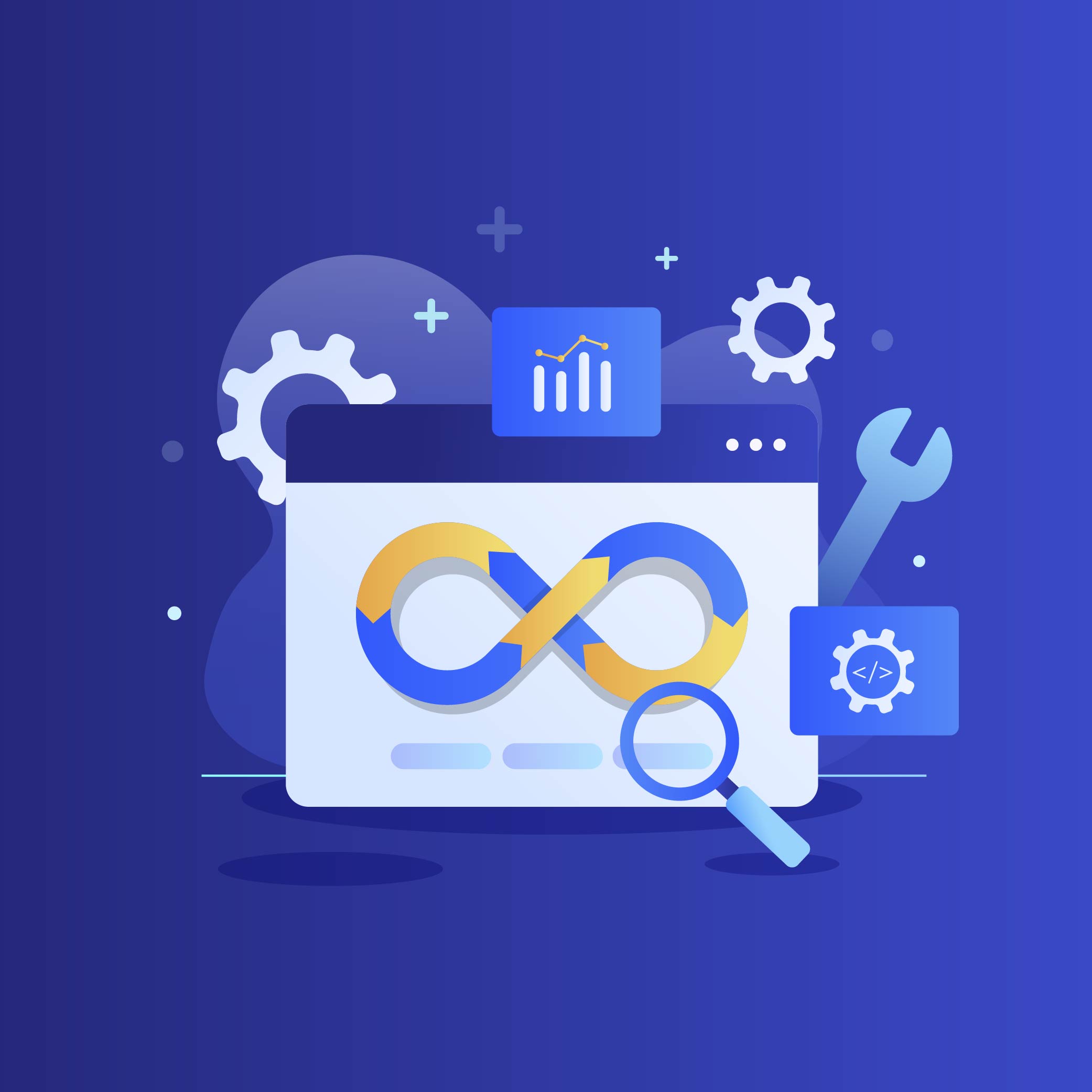 DevOps infinity loop with infrastructure tools icon